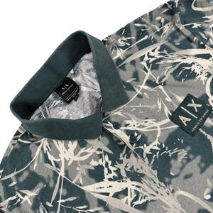 Armani Exchange Polo Shirt Mens‎ XL Green Beige A|X Camo Print Short Sleeve Logo